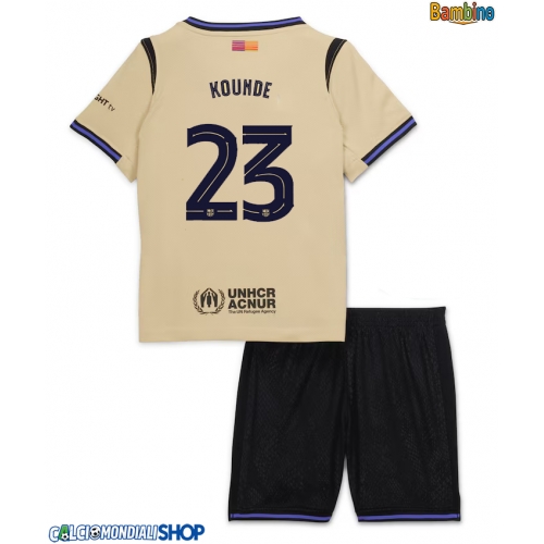 Maglie da calcio Barcelona Jules Kounde #23 Seconda Maglia Bambino 2025-26 Manica Corta + Pantaloni corti)